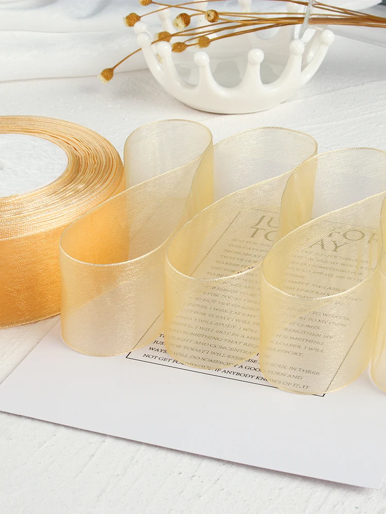 Sheer Organza Ribbon, Gold Chiffon Ribbon for Gift Wrapping, Wedding Bouquet Crafts, 49 Yards, 1.57 in