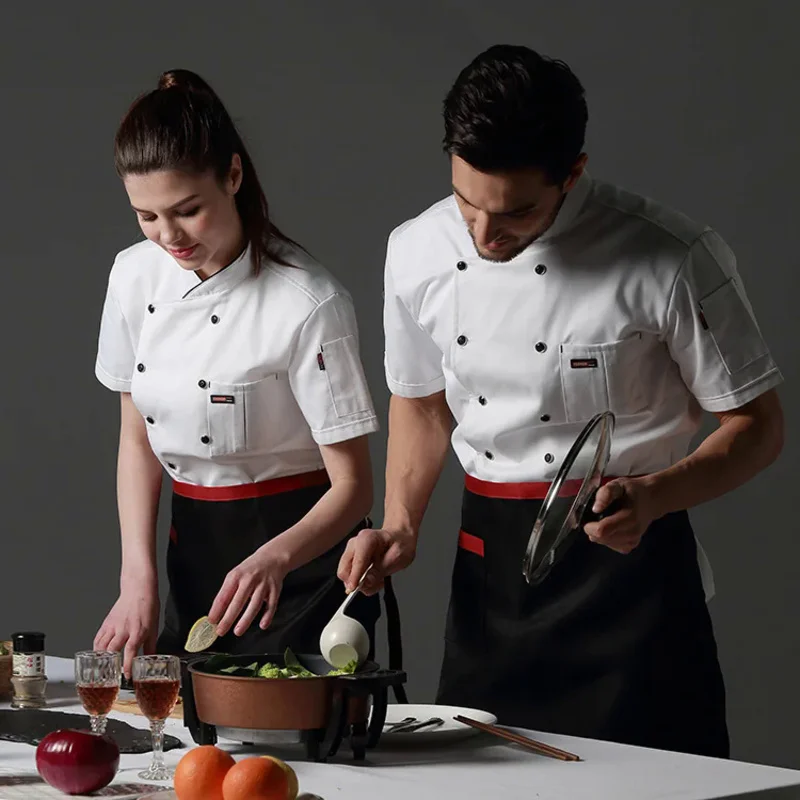 Chef Uniforms Food Service Restaurant Kitchen Workwear Women Men Short Sleeve Double Breasted Catering Jackets Tooling Uniform