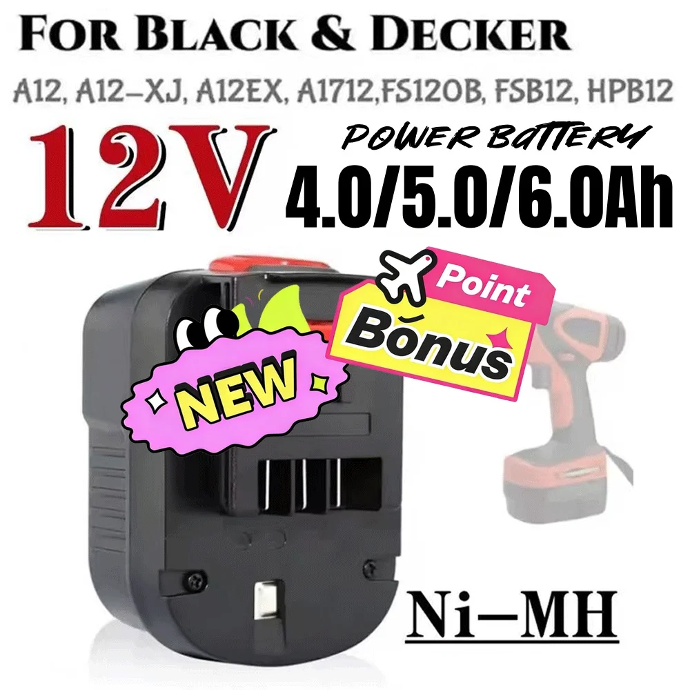 🚧12V 4000/5000/6000mah Rechargeable Tool Battery forBlack&Decker A12 A12EX FSB12 FS120B A1712 HP12K HP12 Ni-MH Drill Battery