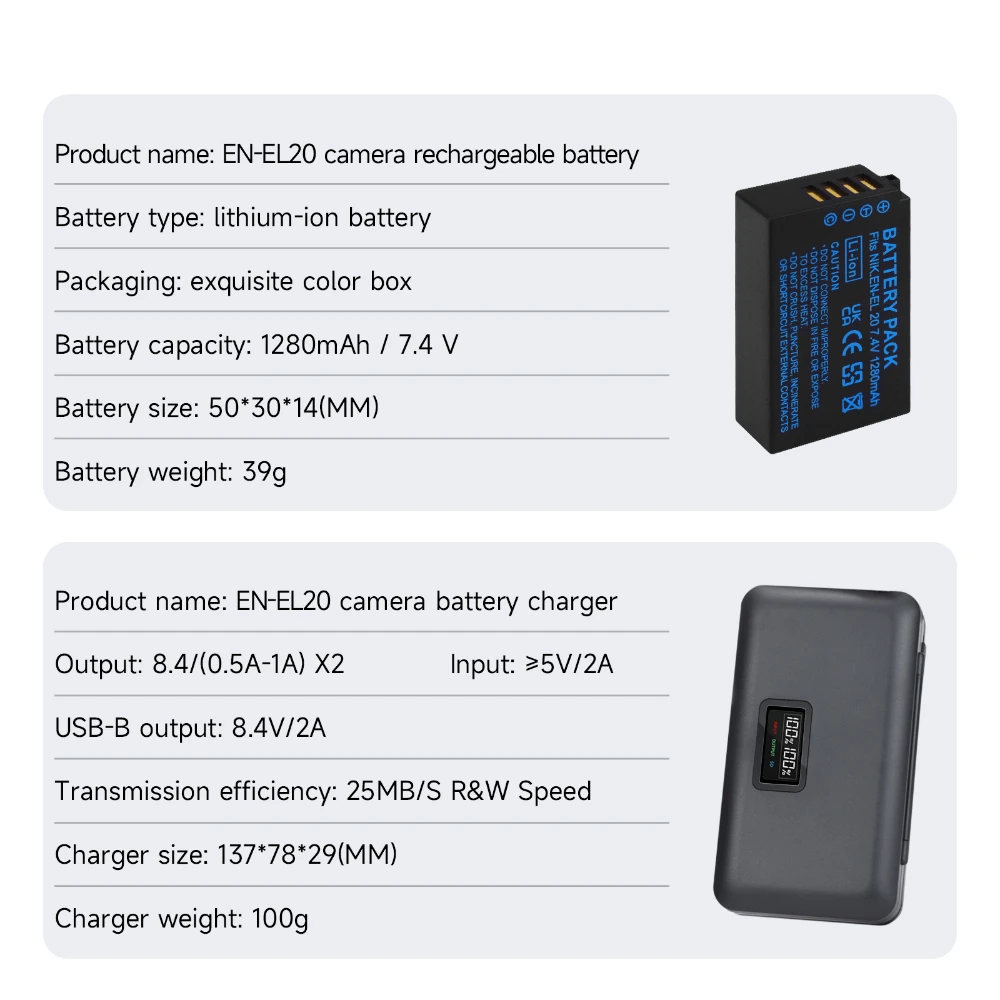 EN-EL20 EN EL20 Akku 1280 mAh EN-EL20a EN EL20a Akku mit 2 Steckplätzen Ladegerät für Nikon Coolpix P1000 P950 1 J1 1 J2 1 J3 1 S