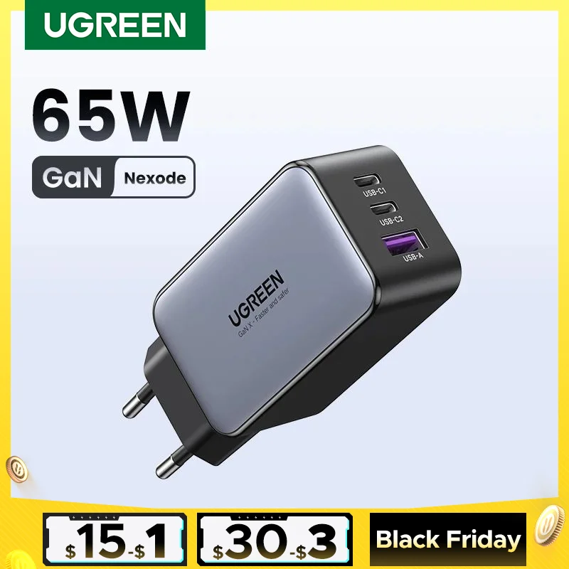 UGREEN 65W GaN Charger Quick Charge 4.0 3.0 Type C PD USB Charger for iPhone 16 15 14 Pro Max Fast Charger For Laptop PD Charger