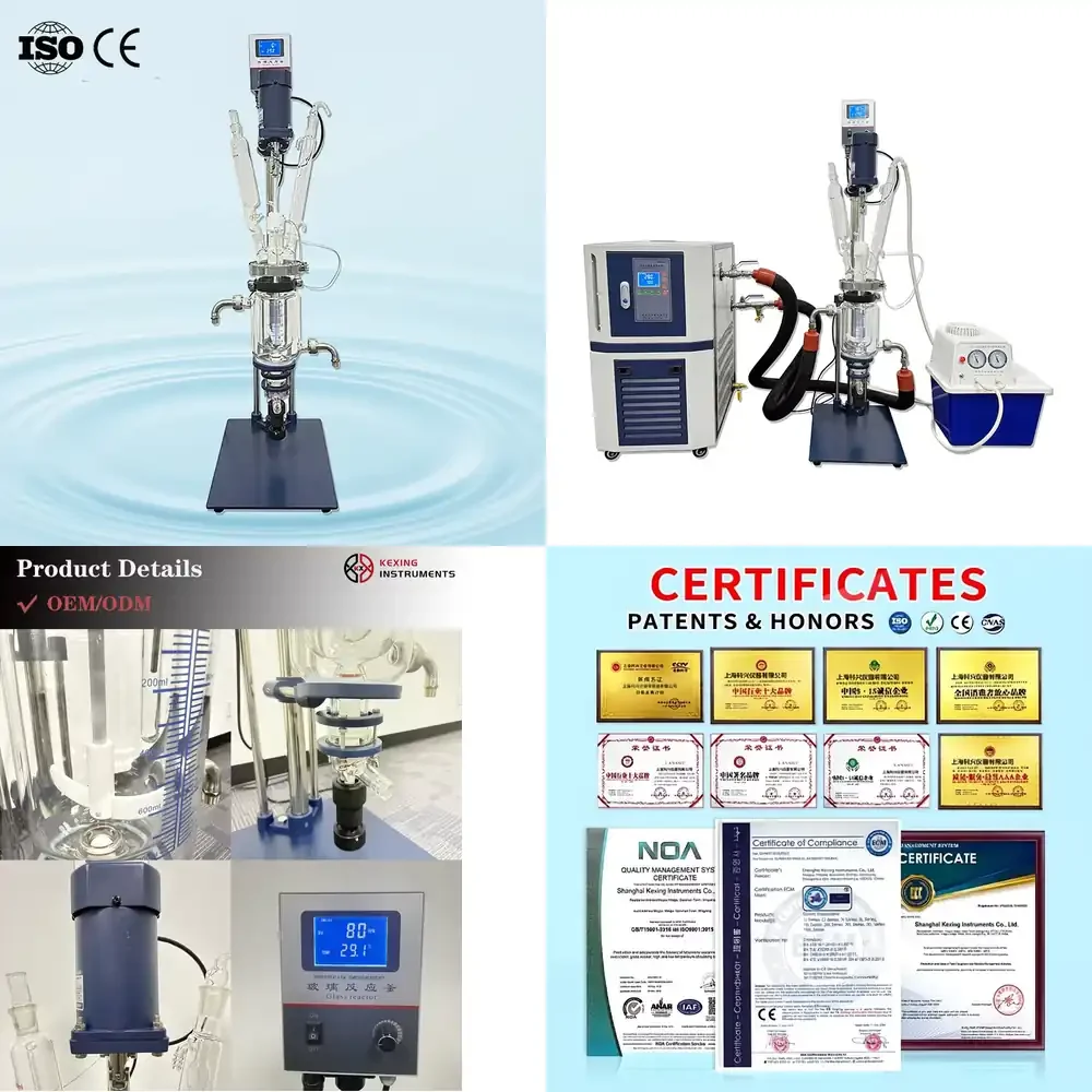 Jacketed Borosilicate Glass Reaction Kettle with Pressure Vessel and Pump for Lab Chemical Reactor System 1L