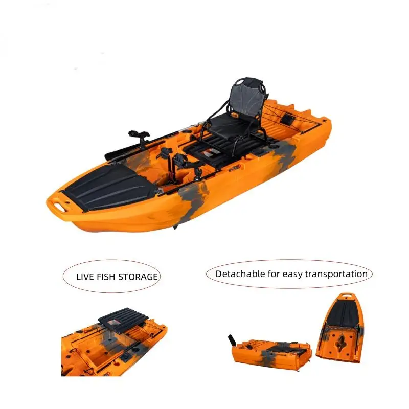 2025 nueva fábrica Venta caliente casco desmontable Pedal de aleta pesca en el mar Kayak Modular con almacenamiento de peces vivos para un fácil transporte