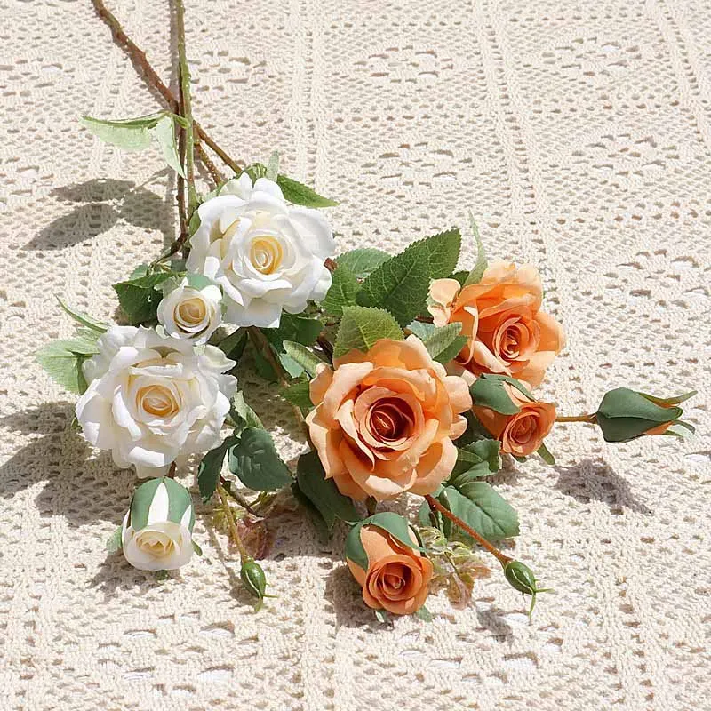 65cm 5 Heads Artificial Rose Flower Branch Wedding Floral Arrangement Accessories Bridal Bouquet Props