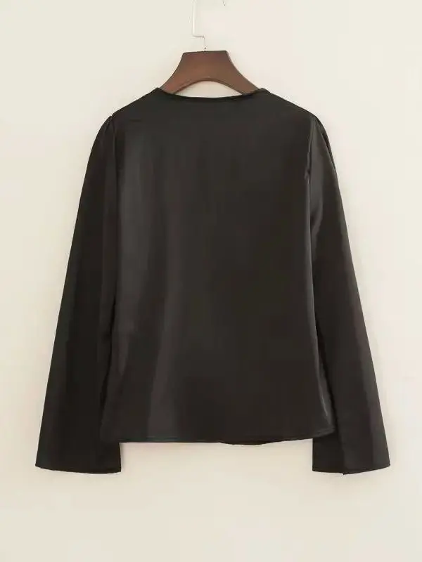 

Осенняя блузка с рюшами, женская, с длинным рукавом, в стиле Cleanfit, из полиэстера, А-силуэт, тонкая, не дающаяся к усадке, укороченная