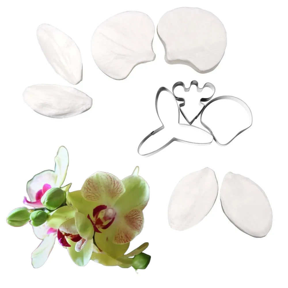 Orchid Veiners &Cutter Flower Silicone Mold Fondant Chocolate Gumpaste Clay Sugar Pater Cake Decorating Tool Kitchen Accessories