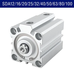 Compact Thin Air Cylinder SDA16 20 25 32 40 50 63 80 100mm Bore 5-100mm Stroke Double Action Aluminium Alloy Pneumatic Cylinder