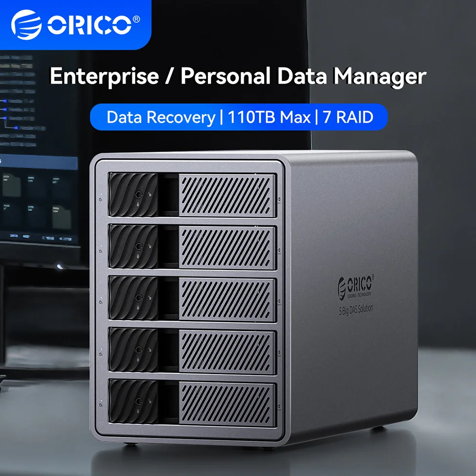 ORICO Estación de acoplamiento de disco duro 7 RAID 2,5/3,5 "SATA HDD SSD carcasa 150W USB 3,0 5Gbps DAS ventilador de refrigeración de aluminio para PC portátil