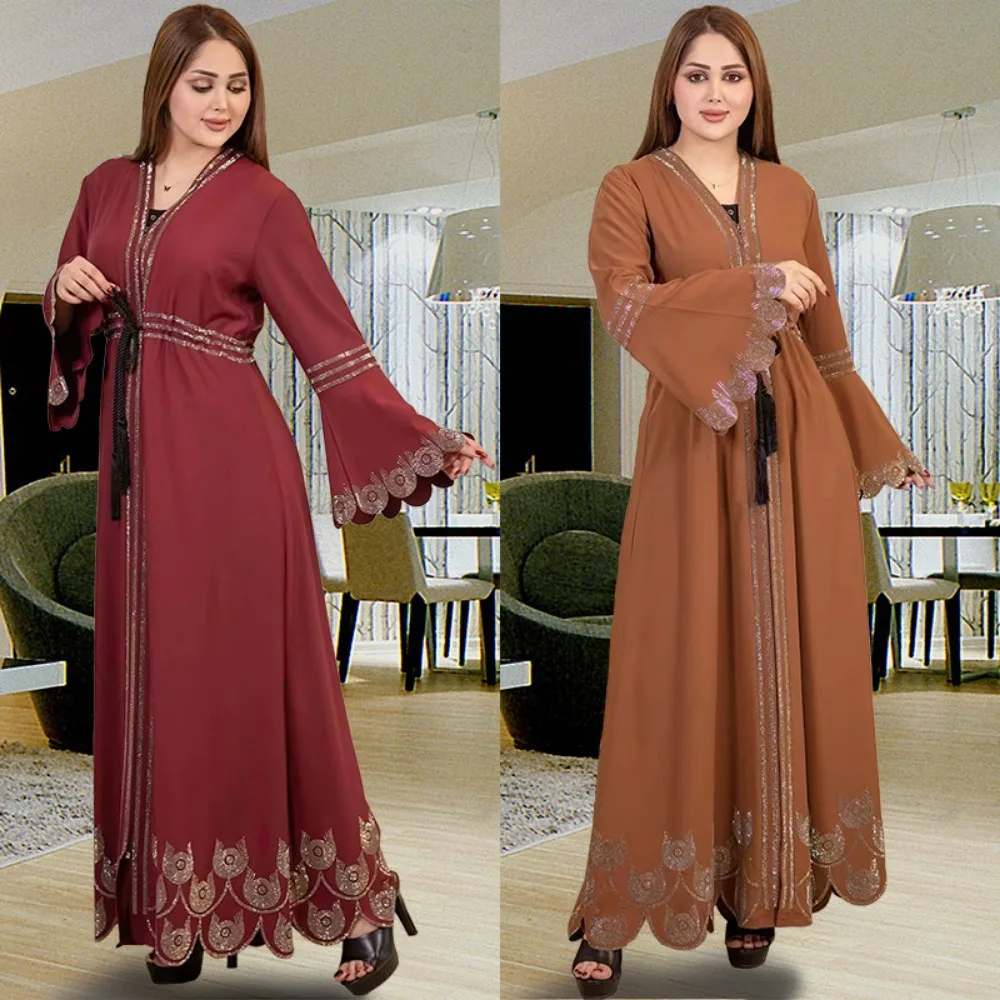 Vestidos Abaya abertos para mulheres, robe casual de quimono, roupas turcas e islâmicas, cardigã muçulmano, Dubai Kaftan, Abayas, 2024