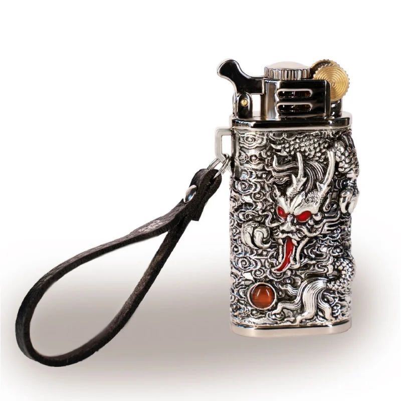 Kerosene Lighter Feuerzeug Creative Retro Gift For Men Carved Dragon Smoking Men'S Special Lighters Torch Petroleum Cigar Smoke