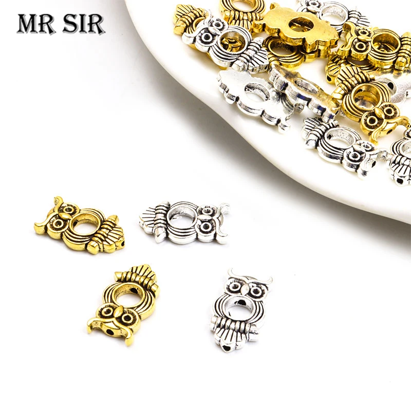 10pcs Owl Openwork Alloy Spacer Beads Charm Antique Silver/Gold Color Metal Loose Bead For Jewelry Making Necklace Bracelet Gift