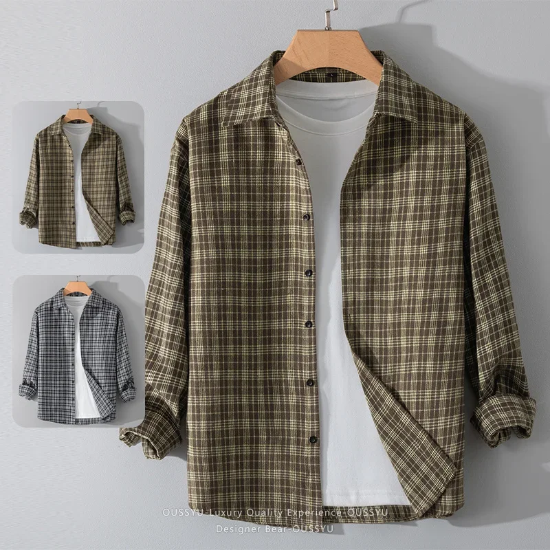

Men's Plaid Long Sleeve Shirt 2026 Autumn New Fashion Casual Loose for Teen Boys Streetwear Style Comfortable Breathable Yellow