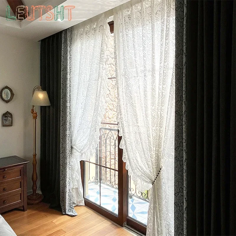 

Chenille Blackout Curtains for Living Room Bedroom Modern Simple Black and White Gray Jacquard Window Curtain Yarn House Decor