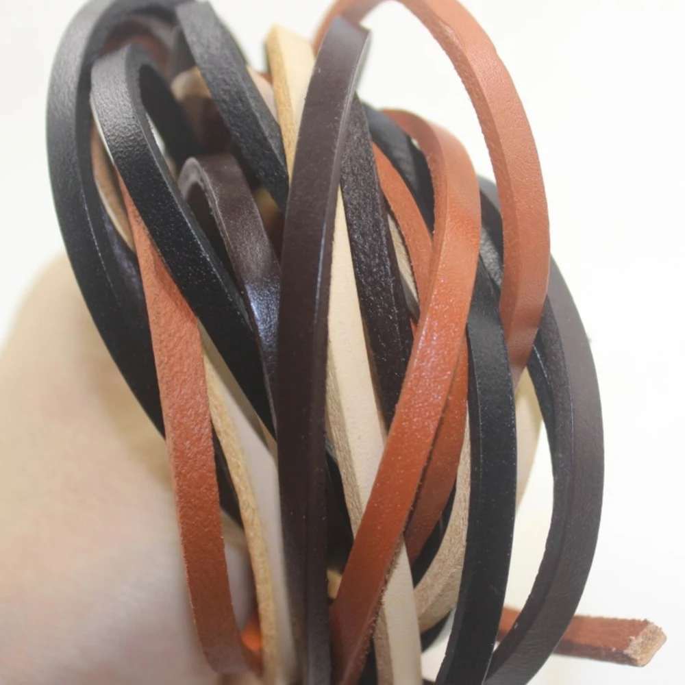 3/4/5/6/8/10mm Thickness 3mm Genuine Leather Flat Thong Leather Cord String Rope for DIY Necklace Bracelet DIY Jewelry Making