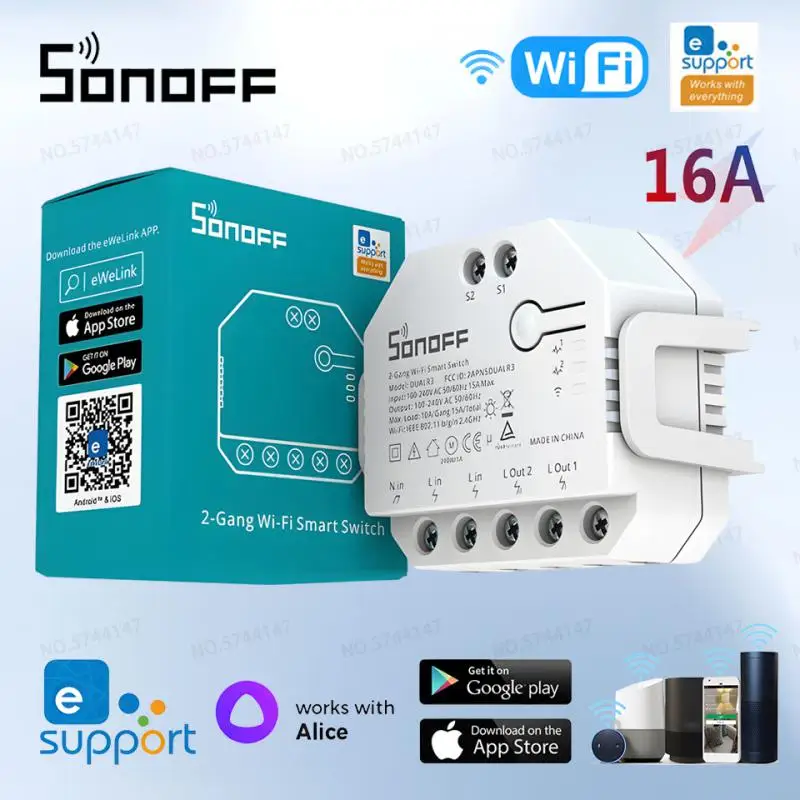 SONOFF DUAL R3 DIY Wifi Smart Switch Electricity Monitoring Curtain Motor 2 Gang Dual Relay Module Via EWeLink Alexa Google Home