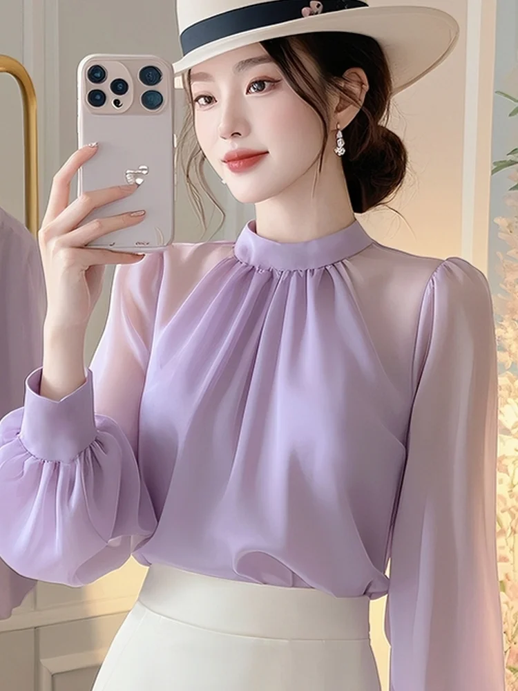 Vintage français femmes chemises élégant noeud papillon à manches longues Blouse bureau dames nouvelle mode Chic solide femme hauts printemps automne