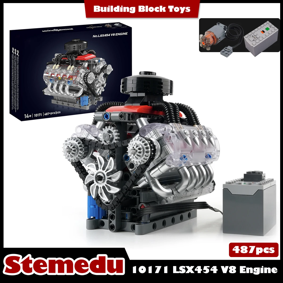

Mould King 10171 MOC Technology V8 Eight Cylinder Engine Series Gasoline Engine Block Kit Technology Clamp Blocks Kit