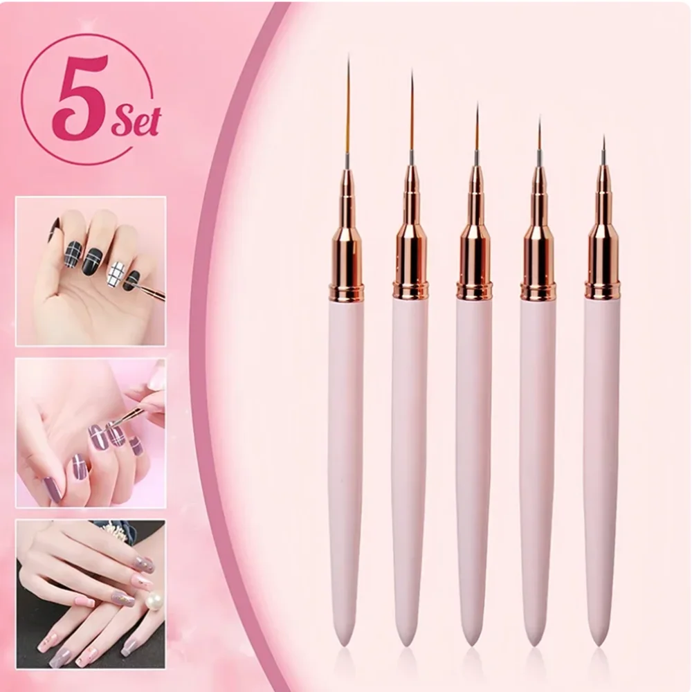 Profissional Nail Art Liner Brushes Set, pincel pintado à mão, ferramenta Manicure, novo, 5 pcs