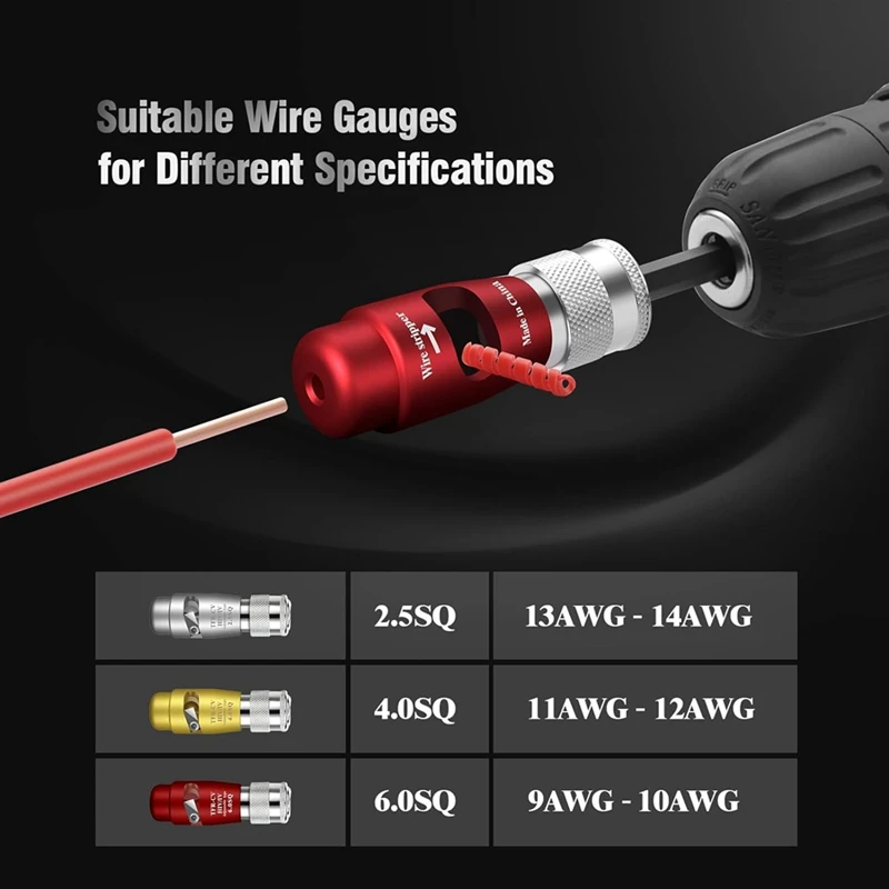 DTA5 Drill-Operated Wire Stripper and Twister Tool 4Pcs, Portable Wire Stripping Drill Bit for 9-14 AWG, Adjustable Length, for