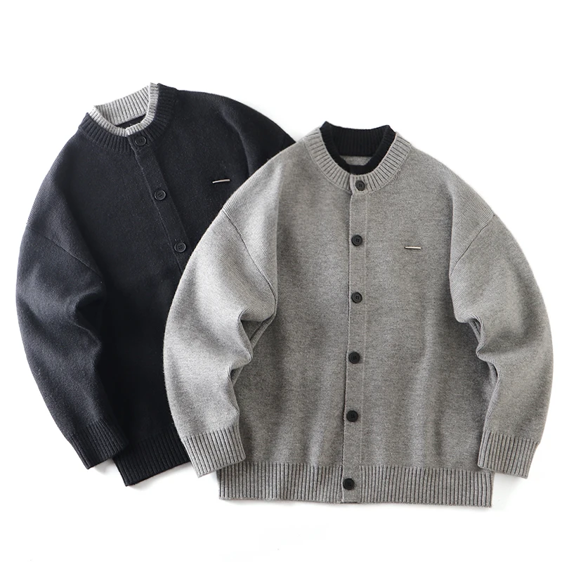 

Casual Sle round Ne Knitted Open Cardigan Men's ey Fake Two-Piece Sweater Jaet Versatile Trendy Autumn Winter New Arr...