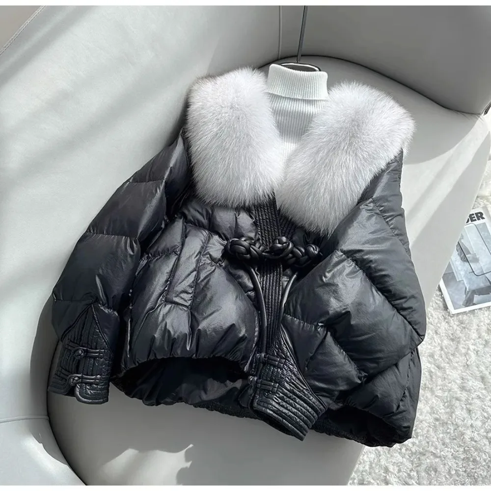 2024  Down Jacket Women Large Natural Real Fox Fur Collar Warm Coat  New Fashion Thick Snow Windproof Parkas Female