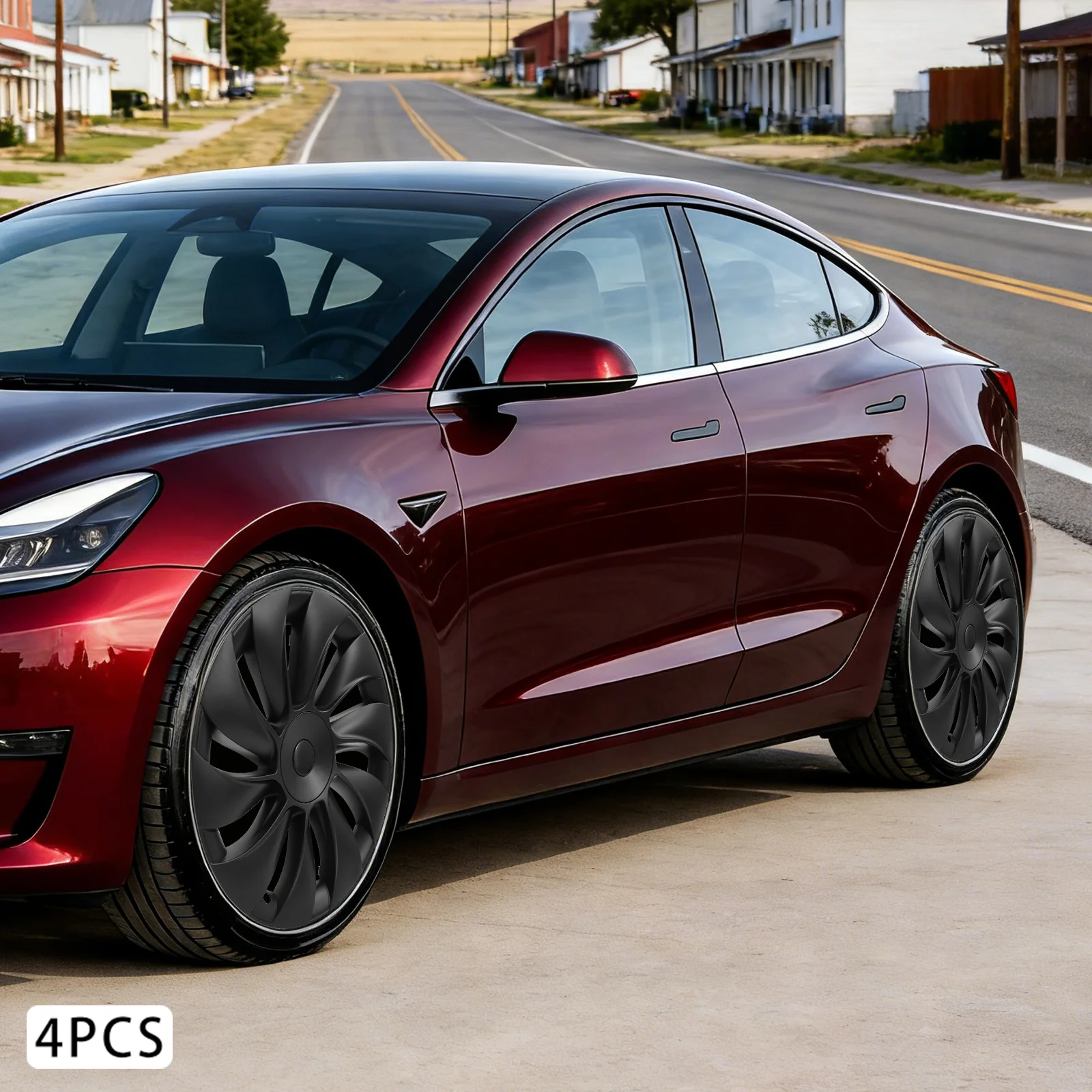Matte Black Hubcaps For 2025-2026 Tesla Model Y Juniper 19in, Full-Coverage Wheel Covers Snap-On Rim Protectors