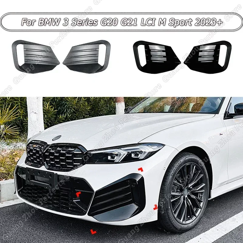 

Front Bumper Lip Splitter Fog Lamp Trim Body Kit Tuning Gloss Black/Carbon Look ABS For BMW 3 Series G20 G21 LCI M Sport 2023+