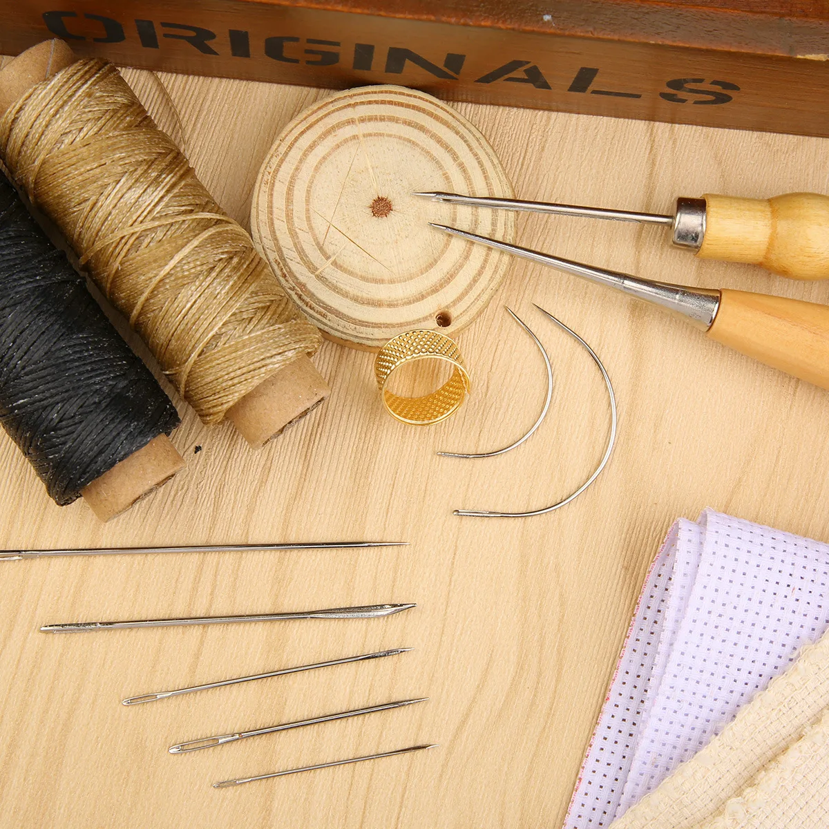 13 Pcs Leather Sewing Set Handbag Shoe Handmade Sewing Repair Kit with Awl Waxed Thread Stitching Needles Thimble for Home Leat view 5