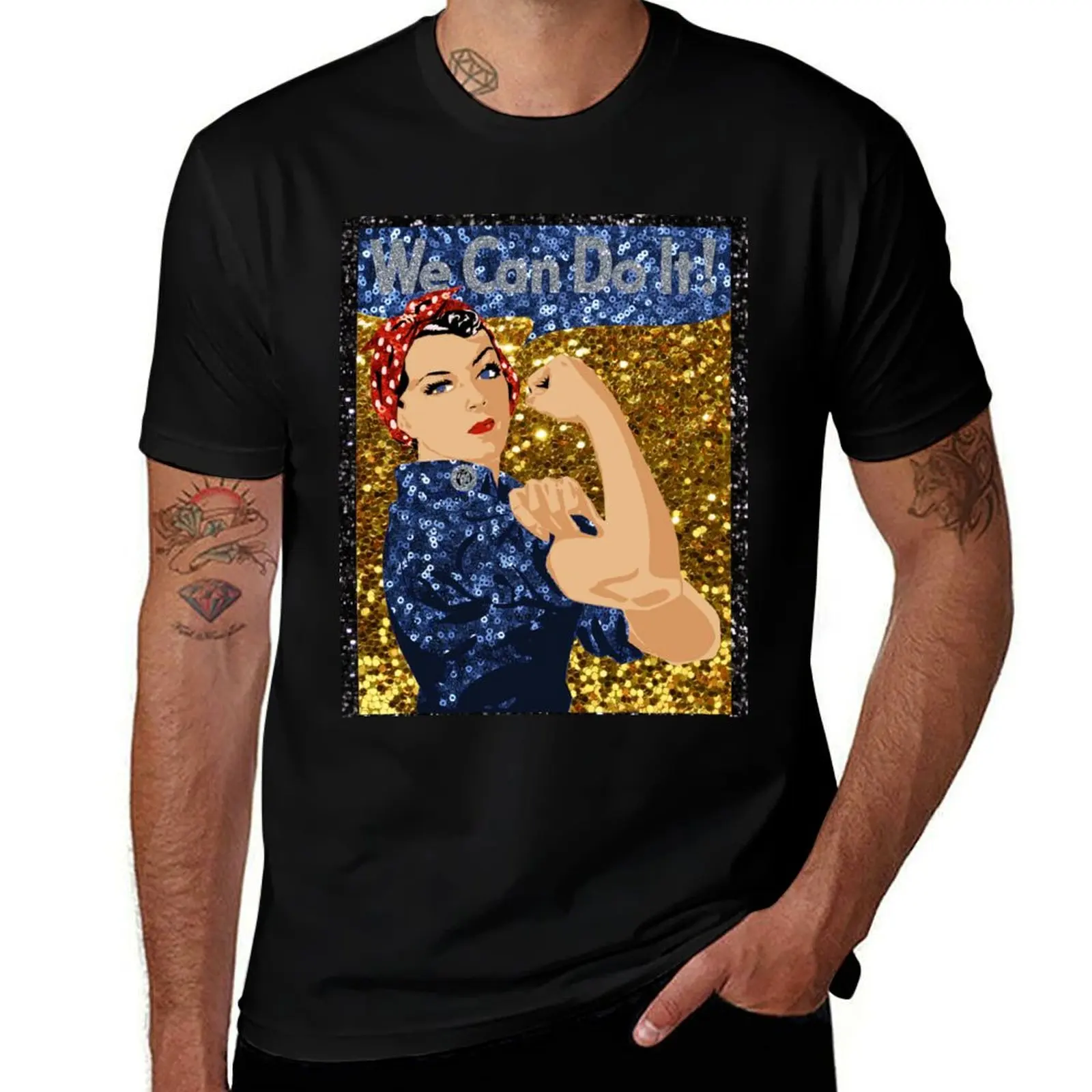 

glitter print rosie the riveter T-Shirt summer clothes tees Personalized t-shirt Short sleeve tee men