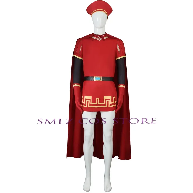 Disfraz de Lord Farquaad, disfraz de Anime, uniforme, capa, guante, sombrero, conjunto Medieval, Cosplay, fiesta de Halloween, traje rojo para niños, mujeres y hombres