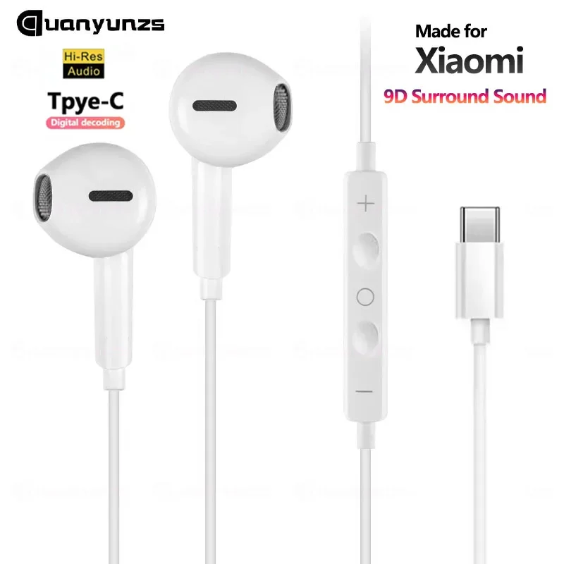 Original Type-C Wired Headphones In-Ear Earbuds 3.5mm Earphones Wire for Redmi Note K50 Xiaomi 15 14 13 12 11 10 Pro for Samsung