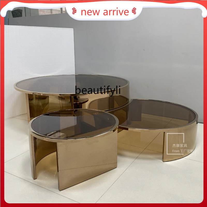 

round Tawney Tempered Glass Coffee Table Simple and Light Luxury Marble Combination Tea Table Sofa Tea Table G1218