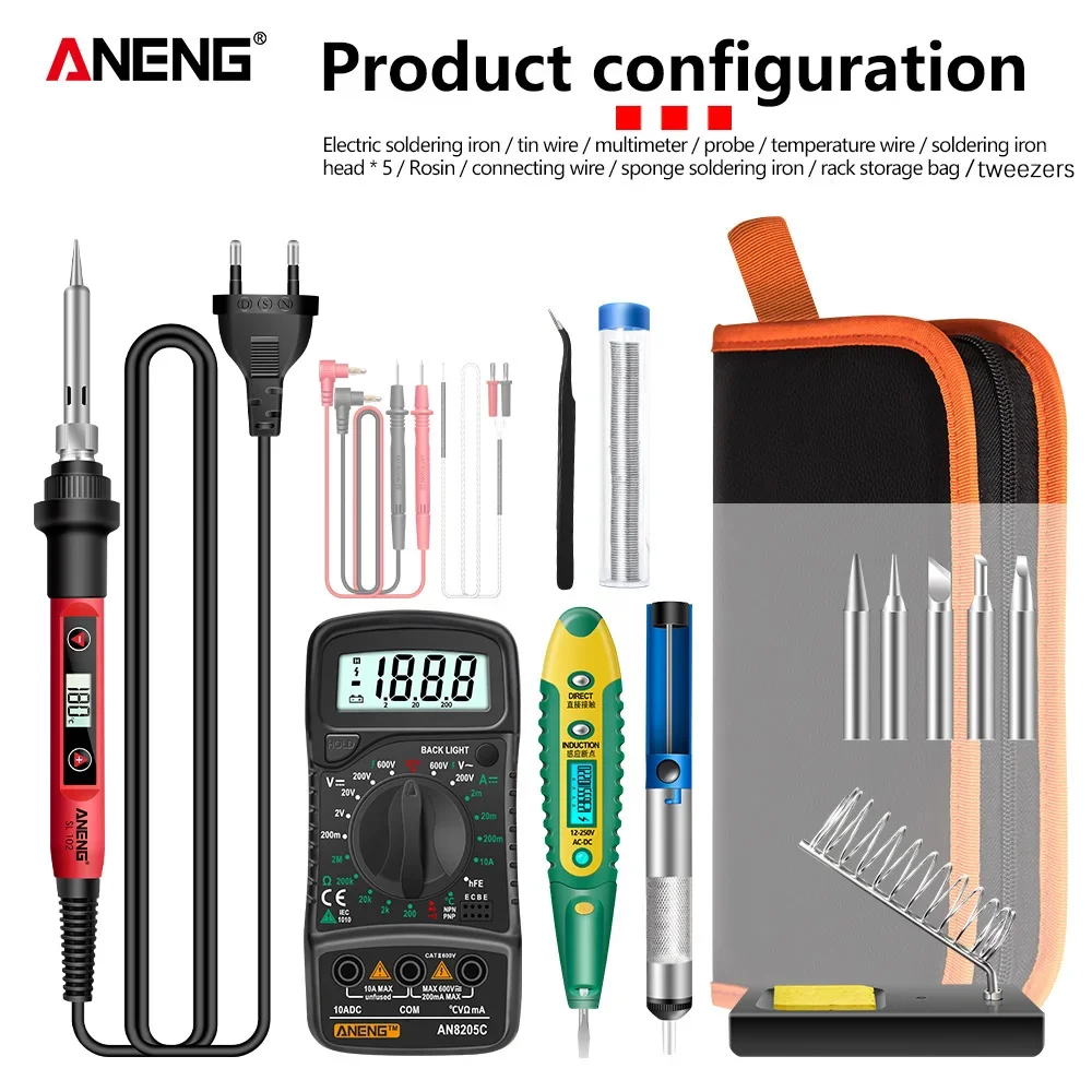 

ANENG SL102/SL101 Digital Electric Soldering Iron Temperature Adjustable 220V 110V Welding Tool Ceramic Heater Soldering 16 Set