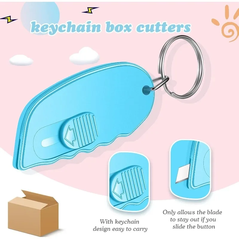 12 حزمة صندوق صغير القاطع المحمولة صندوق المفاتيح الصغيرة القاطع مع السيارات قابل للسحب شفرة جيب فائدة السكاكين فتاحة رسائل صغيرة