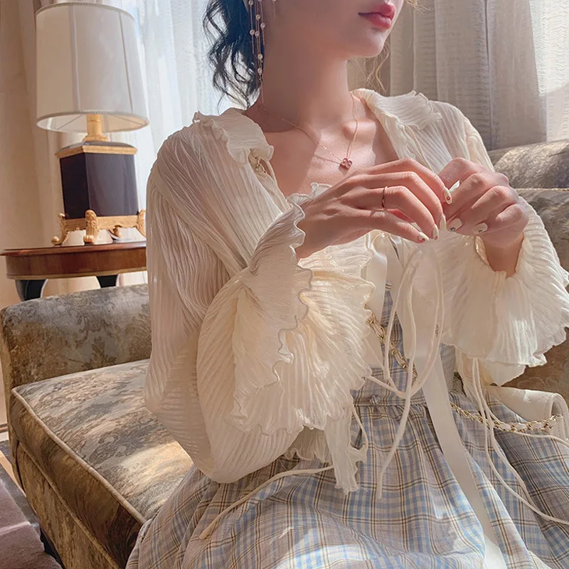 

2026 New Fairy Chiffon Sheer Cardigan for Women Lightweight Ruffled Short Cover Up Summer Sun Protection Outerwear for Dresses