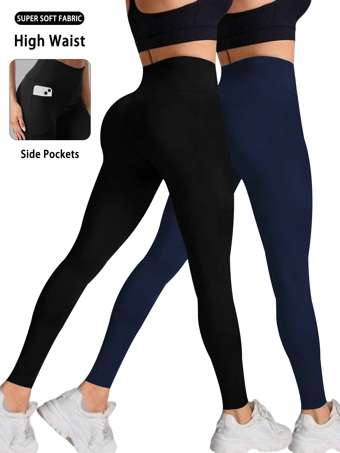 2 Pack Super Soft Sports Leggings for Women with Pockets High Waisted Tummy Control Workout Yoga Running