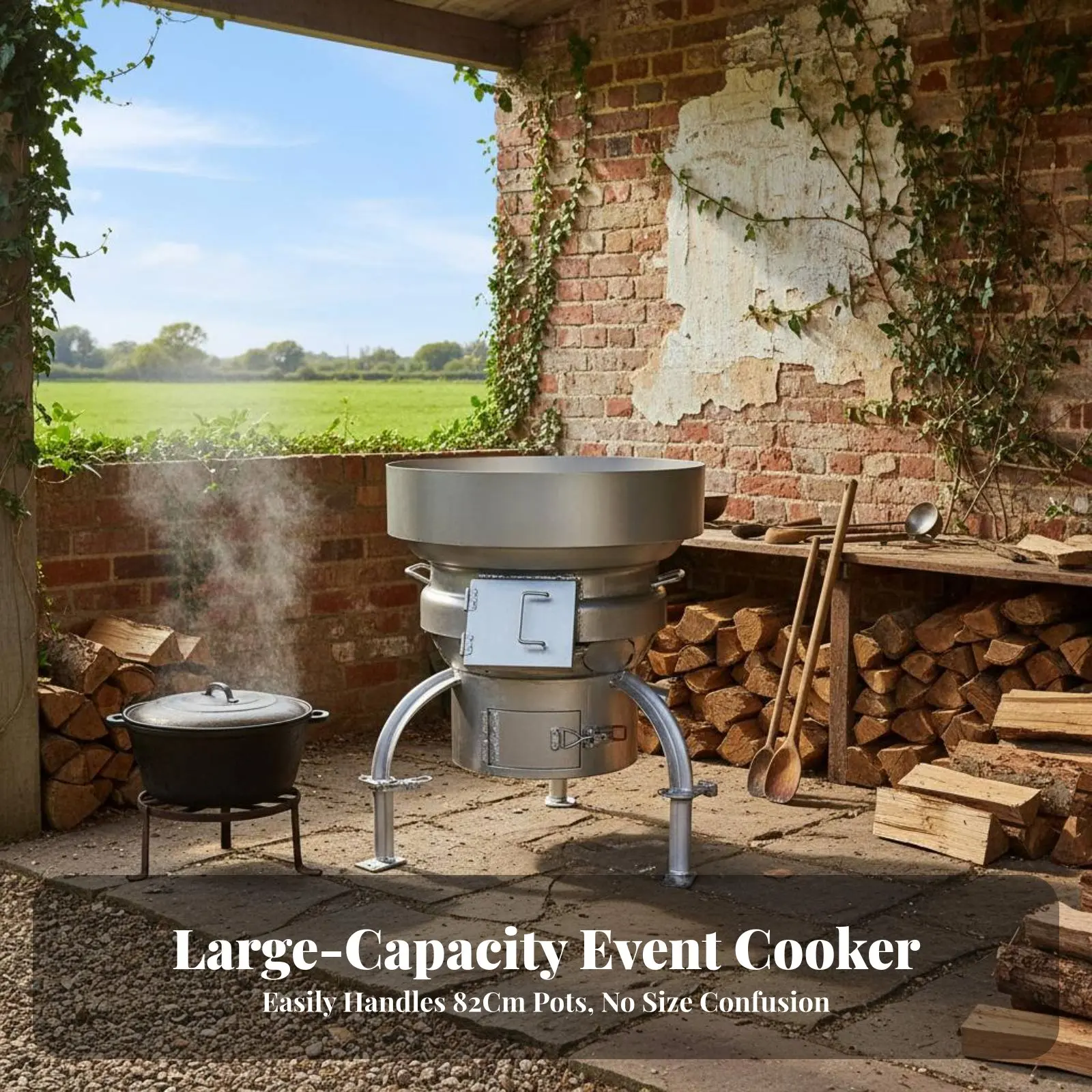 

Двухтопливная дровяная печь для сельской местности, уличная плита для приготовления пищи, крепление на колесный диск автомобиля, подставка для большого казана, сверхпрочная сталь