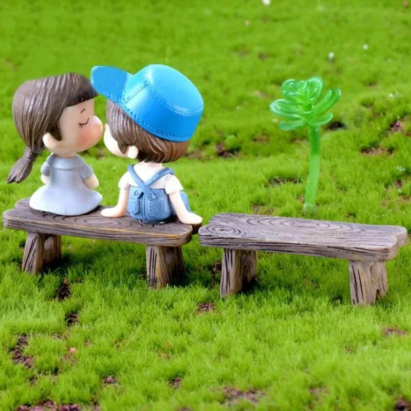 2Pcs Dollhouse Mini Park Bench Furniture, Modern Miniature Craft Ornaments, Fairy Garden Courtyard Scene Decoration Accessories
