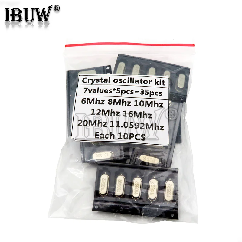 7kinds*5PCS=35PCS 49S-SMD SMD Crystals 6Mhz 8Mhz 10Mhz 12Mhz 16Mhz 20Mhz 11.0592Mhz Mhz 49SMD hjxrhgal Crystal Oscillator Kit