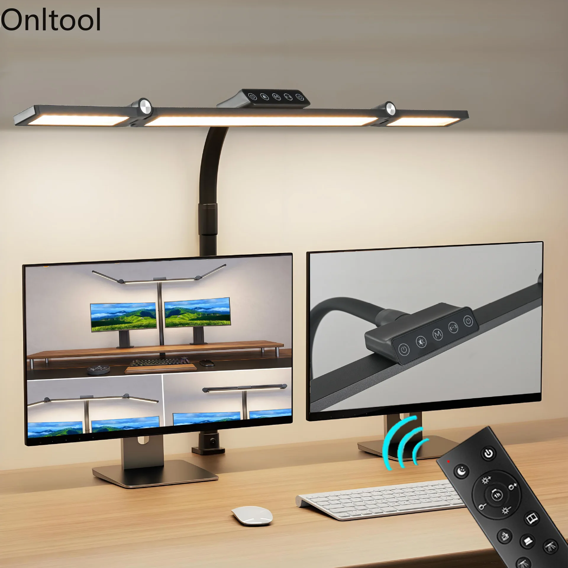 

LED Desk Lamp Three Head Stepless Dimming Eye-Caring Reading Lights 3 Color Mode Flexible Adjustable Remote/Touch Table Lamps