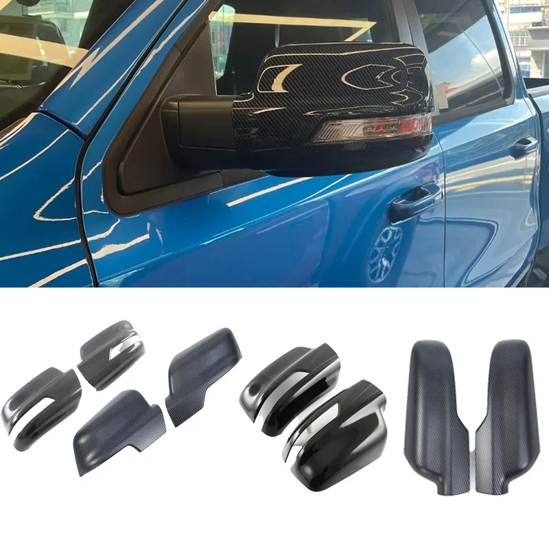 

For Dodge Ram 1500 TRX 2021 2022 2023 ABS Car Rearview Side Mirror Cover Wing Cap Exterior Door Case Trim Carbon Fiber Look