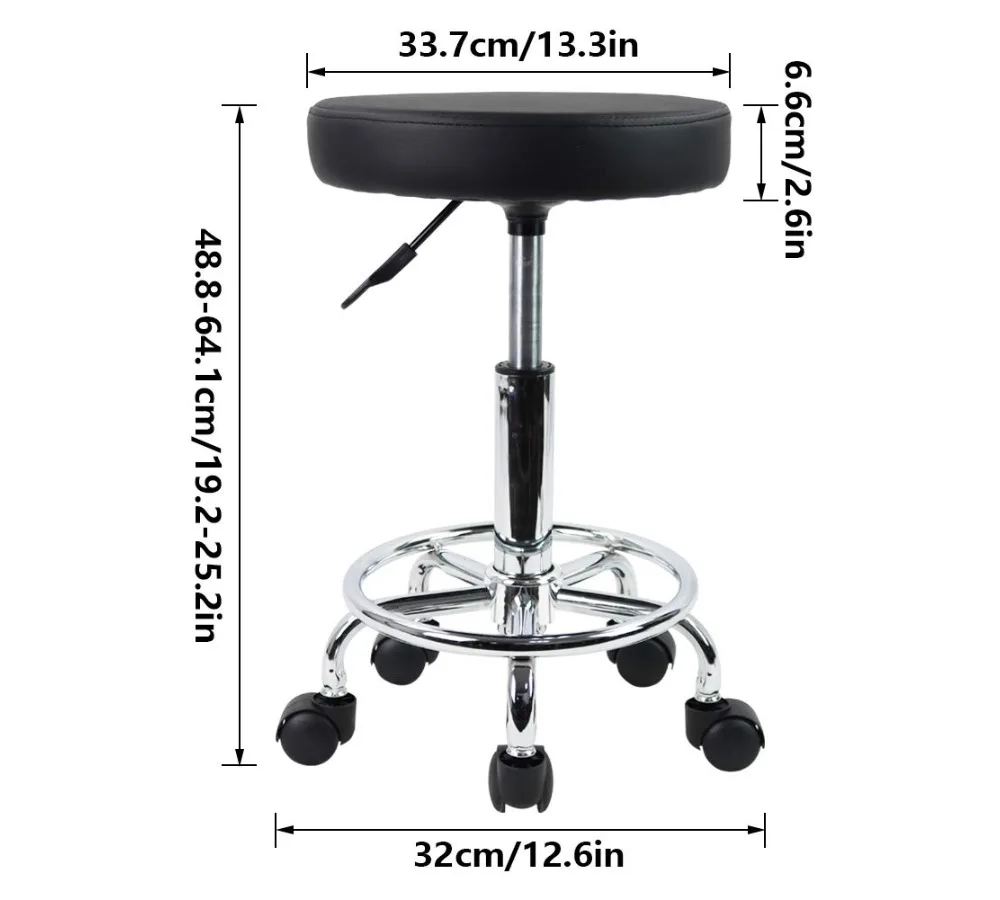كرسي دوار من جلد البولي يوريثان مع مسند للقدمين لضبط الارتفاع في صالونات التجميل والمكتب باللون الأسود #3