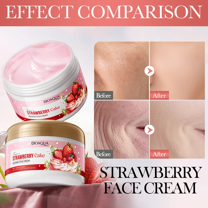 Aardbeienextract Voedende Hydraterende Crème BIOAOUA Whitening Verhelderende Reparerende Crème Gezichtsschoonheidsverzorgingsproducten