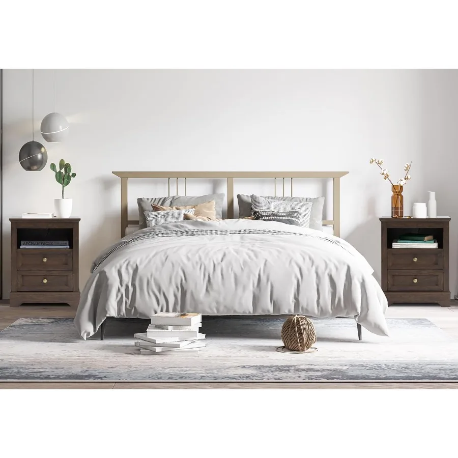 Тумбочка с зарядной станцией Набор из 2 прикроватных тумбочек для фермерского дома с 2 ящиками Прикроватная тумбочка для спальни Торцевой столик Приставной столик