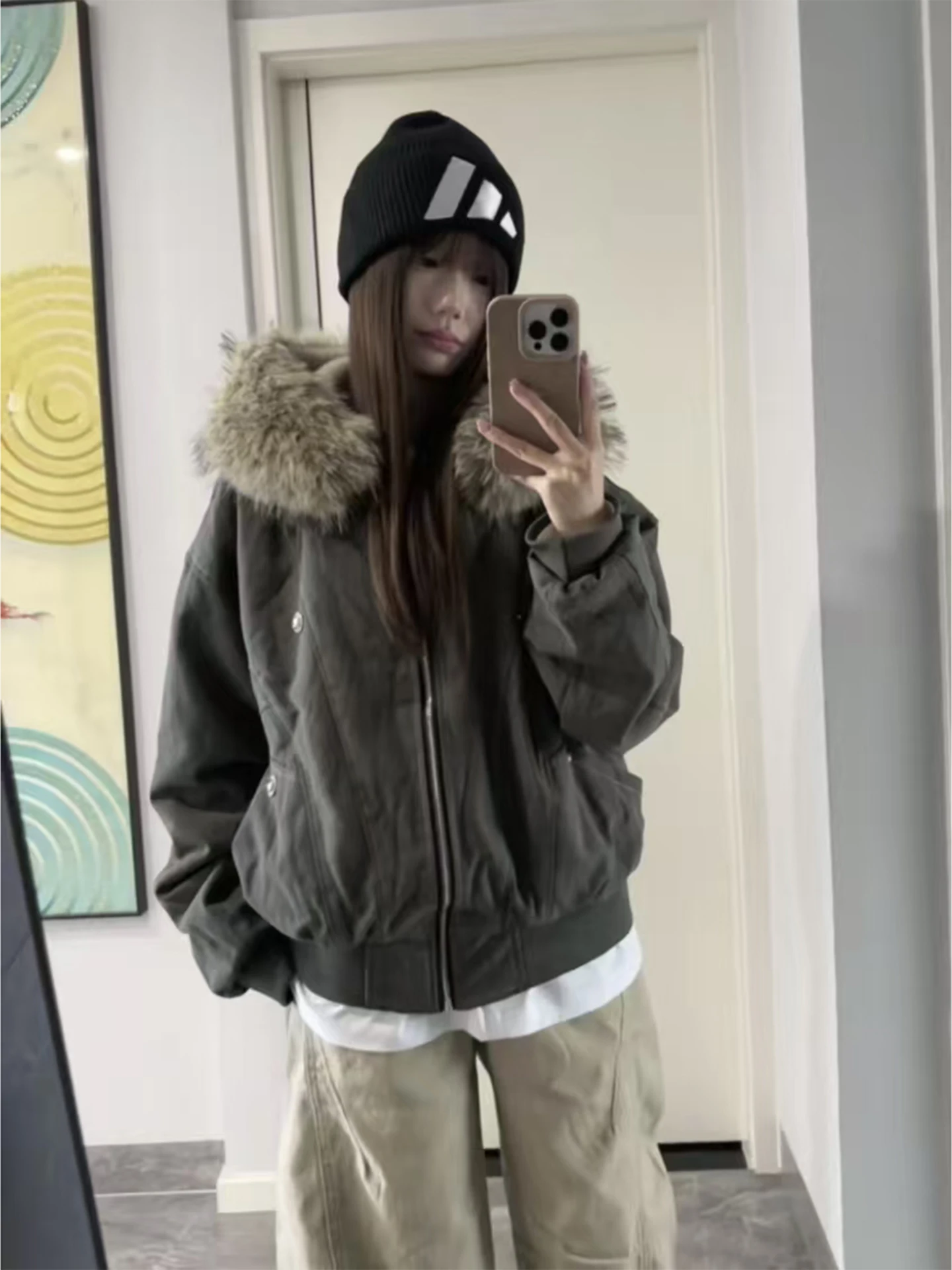 

Мужская утепленная зимняя хлопковая куртка с меховым воротником, свободного кроя, теплая, повседневная, молодежная, с длинными рукавами, на молнии