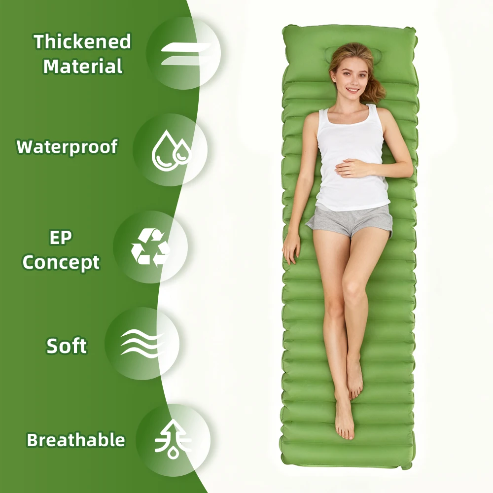 Lightweight TPU Self-Inflating Folding Air Bed Camping Sleeping Mat with Pillow Built-in Pedal Pump Inflatable Sleeping Mat