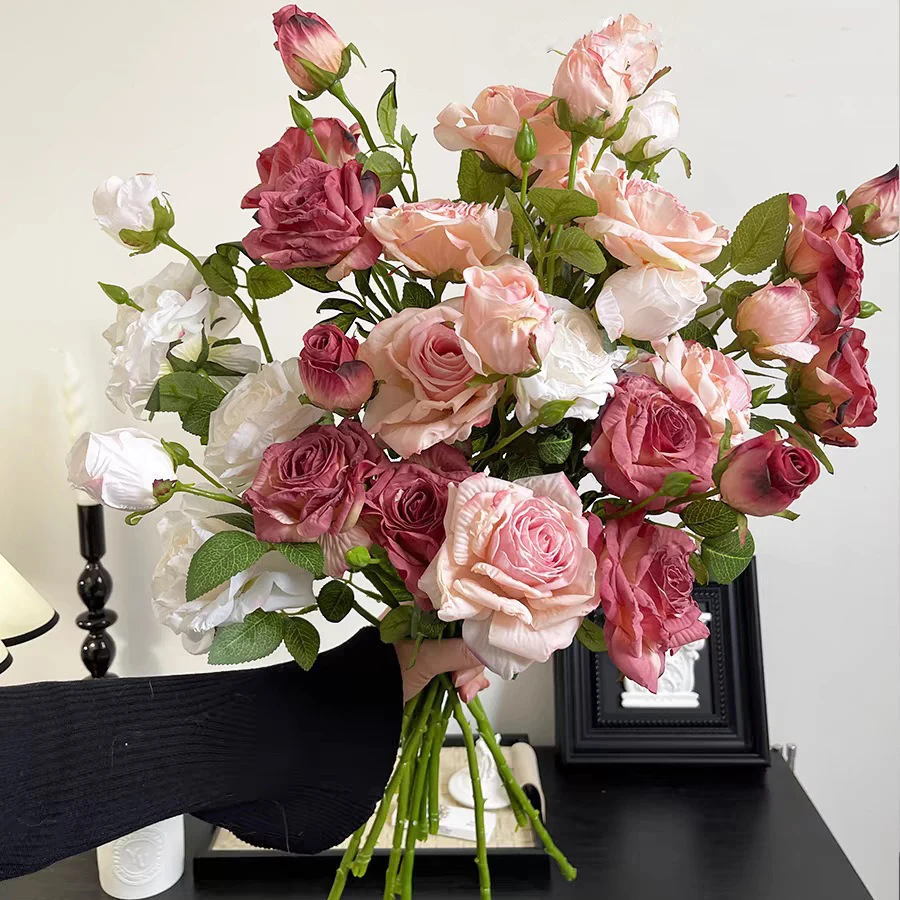 

YeeNanee 4pcs Vintage Artificial Roses with Stem French Baked Rose Flower Bouquet for Wedding Arrangements Home Room Table Decor