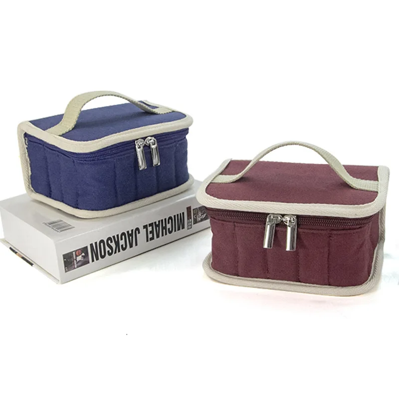15 Grid/10ml Solid Color Square Canvas Essential Oil Bag Large Capacity Handheld Convenient Beauty Cosmetic Storage Bags