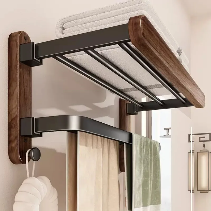 

Walnut Towel Rack, Bathroom Storage Rack, Non Perforated Bathroom Rack, Bathroom Towel Integrated Hanging Rack