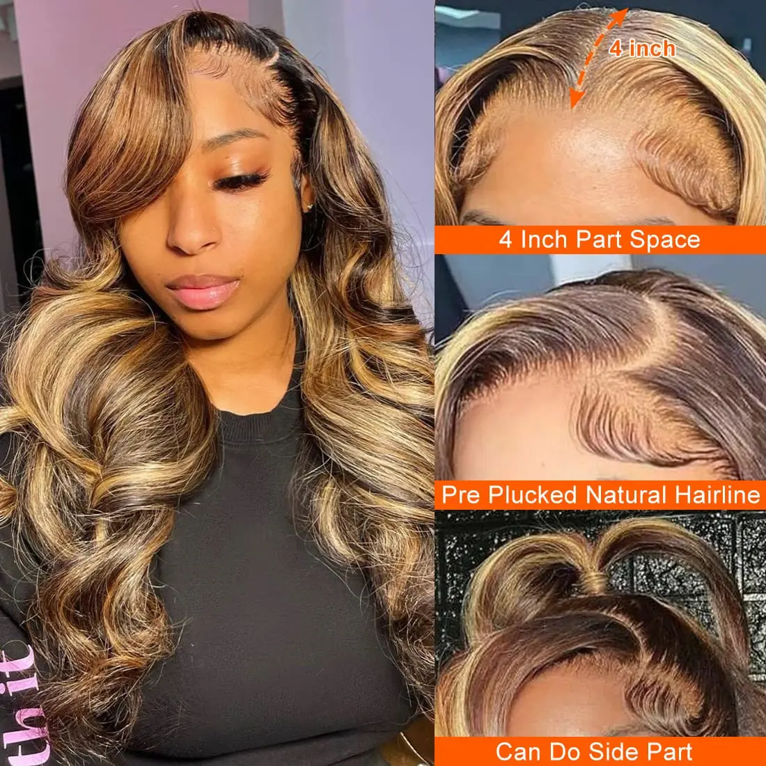 250 Density 4/27 Highlight Brown Color Body Wave 13x4 Lace Front Wigs Transparent Lace Frontal Short Bob Wigs Human Hair Wigs